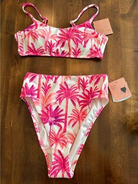 Women’s Pink Palm-Print Two-Piece Swimsuit